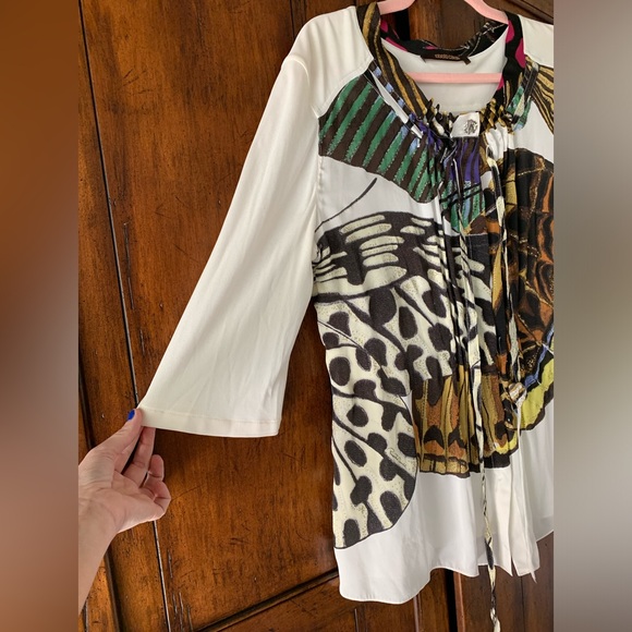 SOLD — Y2K Roberto Cavallli | Cream Butterfly Botanical Print Blouse M - Picture 5 of 13